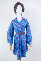 Bonnie Shirt Dress - Mulberry & Sky Swirls - Vintage Indian Sari - Free Size M/L By All About Audrey