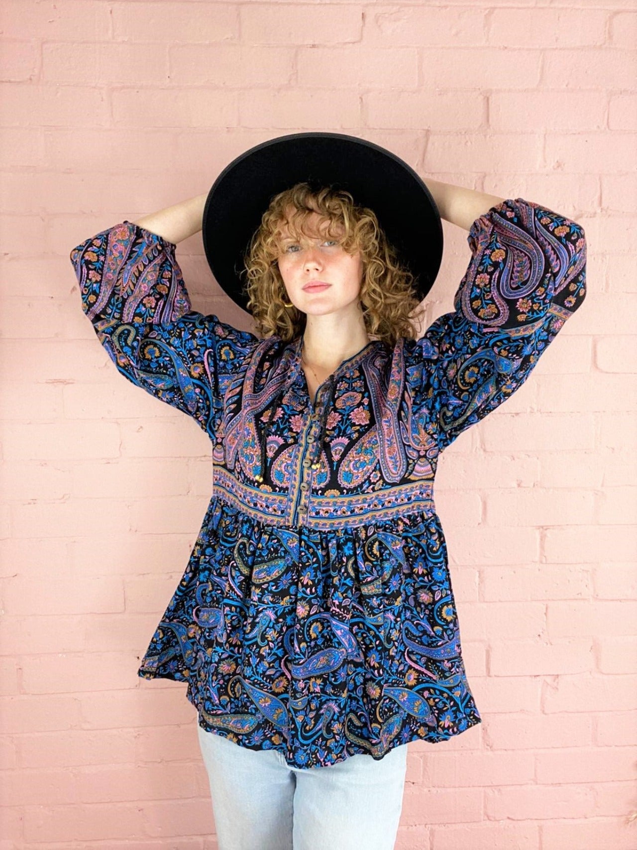 Florence Smock Top in Midnight Sapphire Paisley Floral