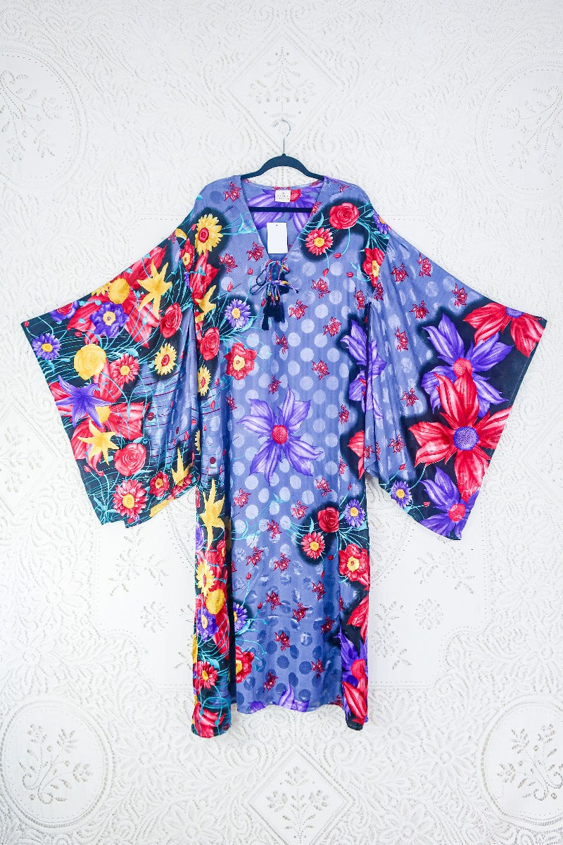 Cassandra Maxi Kaftan - Tropical Dusk Floral - Vintage Sari - Size L/XL. By All About Audrey. 