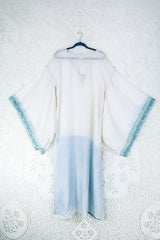 Cassandra Maxi Kaftan -Snowflake Angel in Powder Blue and Crème - Vintage Sari - Size L/XL. By All About Audrey. 