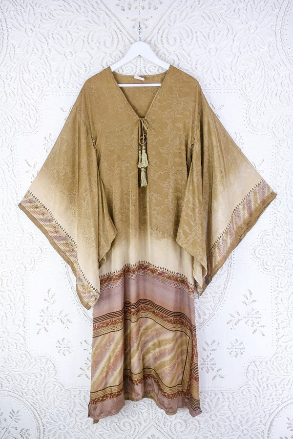 Cassandra Maxi Kaftan - Brown Sugar Floral Fade - Vintage Sari - Size S/M By All About Audrey