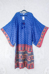 Cassandra Maxi Kaftan - Majorelle Blue & Magenta - Vintage Sari - Size M/L By All About Audrey