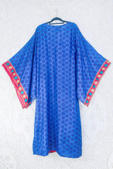 Cassandra Maxi Kaftan - Majorelle Blue & Magenta - Vintage Sari - Size M/L By All About Audrey