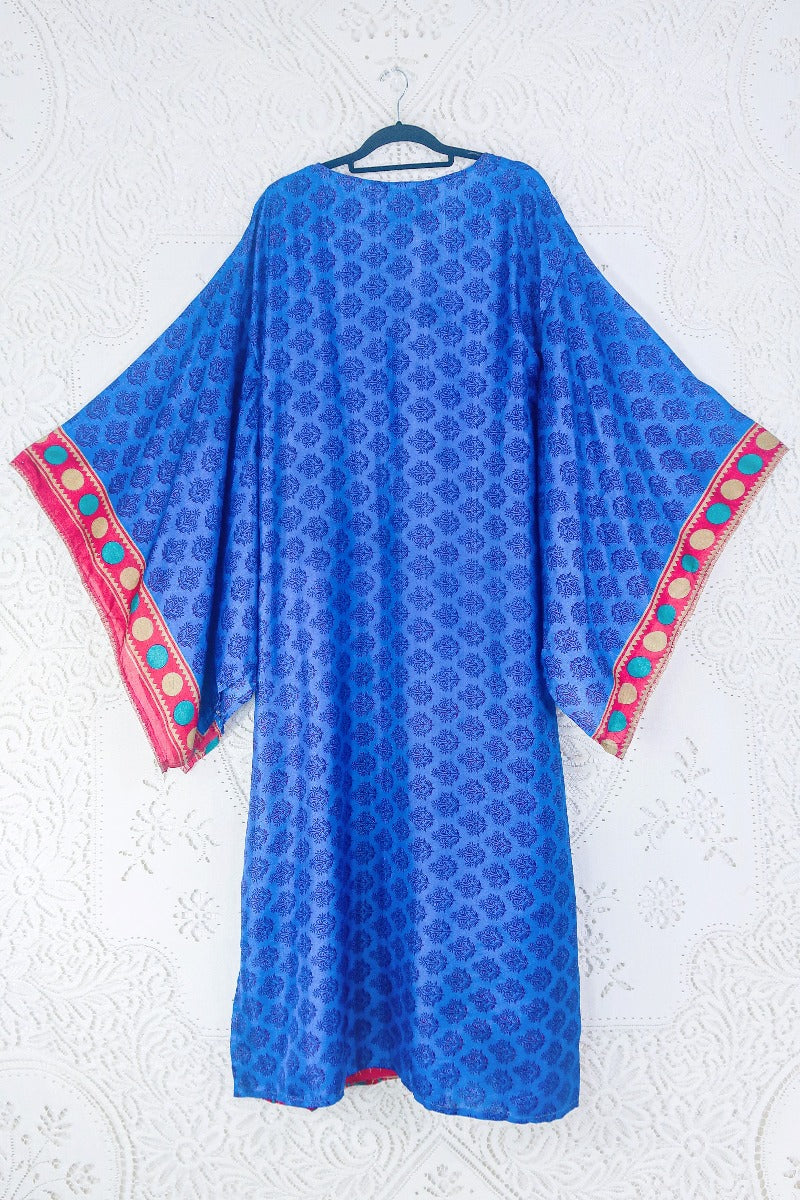 Cassandra Maxi Kaftan - Majorelle Blue & Magenta - Vintage Sari - Size M/L By All About Audrey