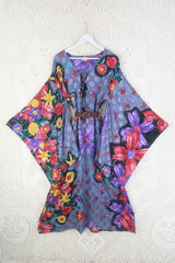 Cassandra Maxi Kaftan - Tropical Dusk Floral - Vintage Sari - Size L/XL. By All About Audrey.