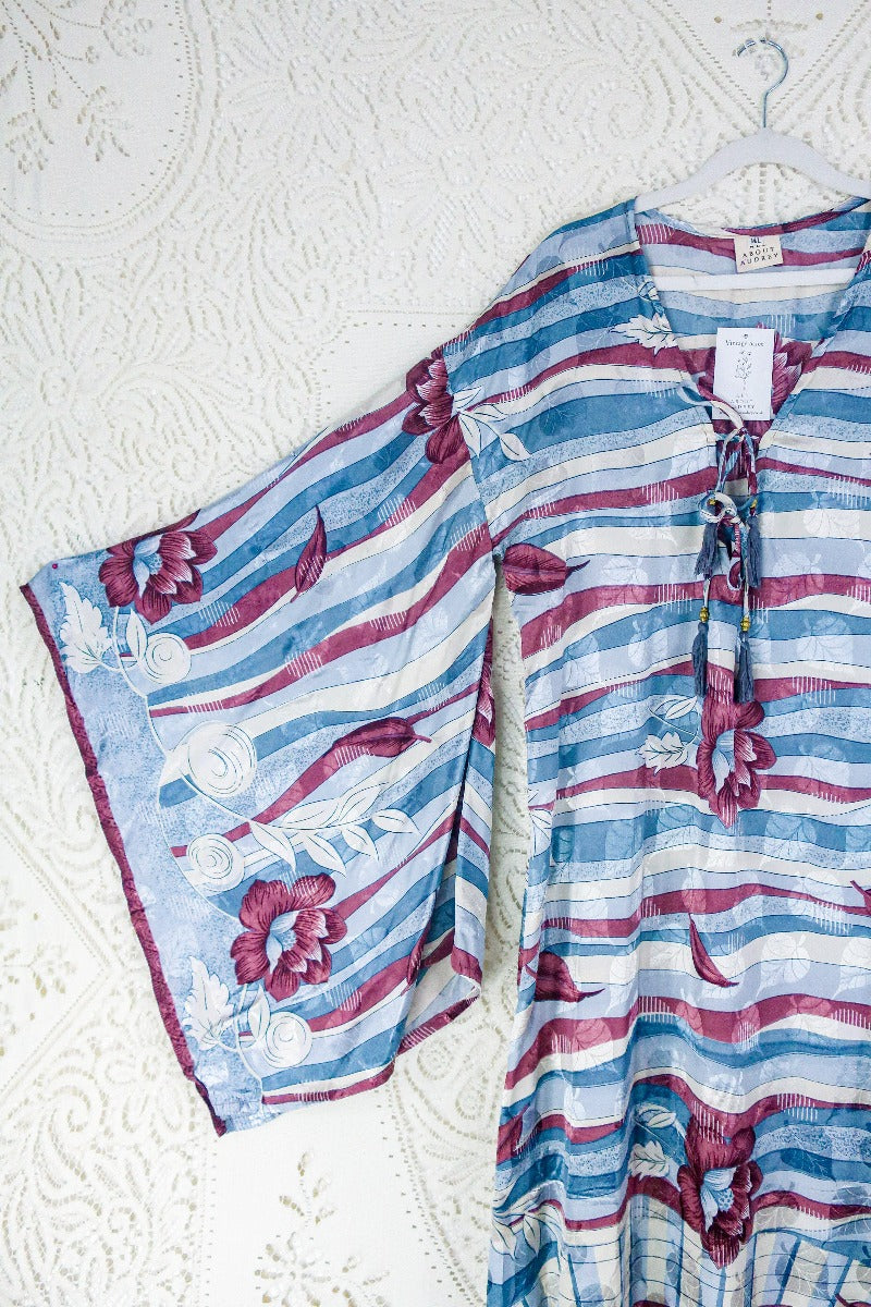 Close up of Cassandra Maxi Kaftan - Light Plum, Cashmere & Faded Blue by All About Audrey