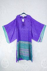Front view of Cassandra Maxi Kaftan - Violet & Jade Green Ornamental by All About Audrey