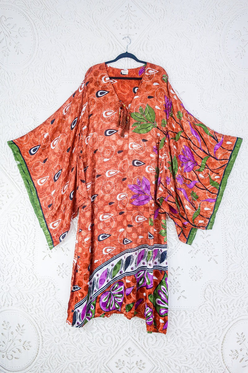 Cassandra Maxi Kaftan - Shimmering Copper Jacquard - Vintage Sari - Size L/XL by all about audrey