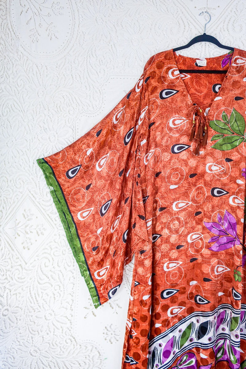 Cassandra Maxi Kaftan - Shimmering Copper Jacquard - Vintage Sari - Size L/XL by all about audrey