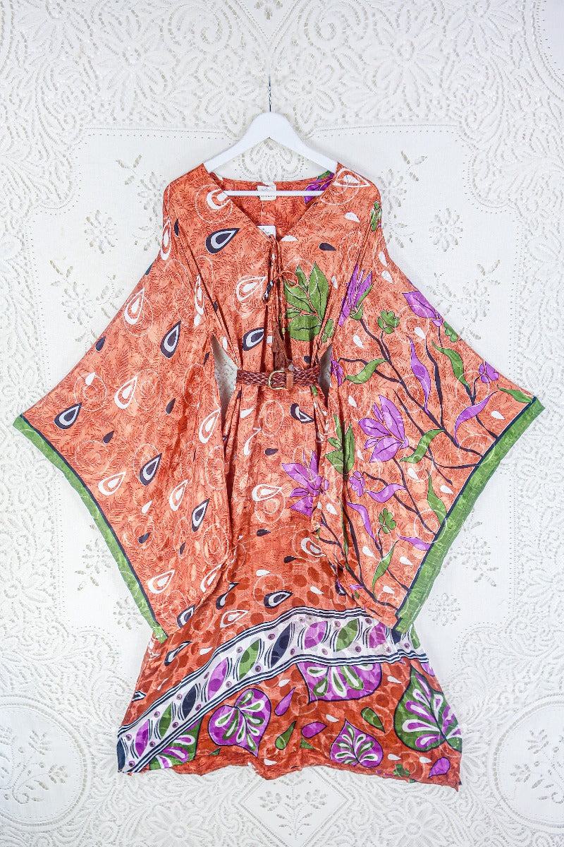 Cassandra Maxi Kaftan - Shimmering Copper Jacquard - Vintage Sari - Size L/XL by all about audrey