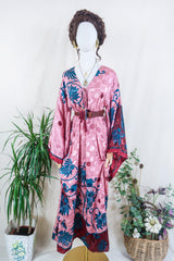 Cassandra Maxi Kaftan - Dusted Rouge Polka Dot - Vintage Sari - Size S/M