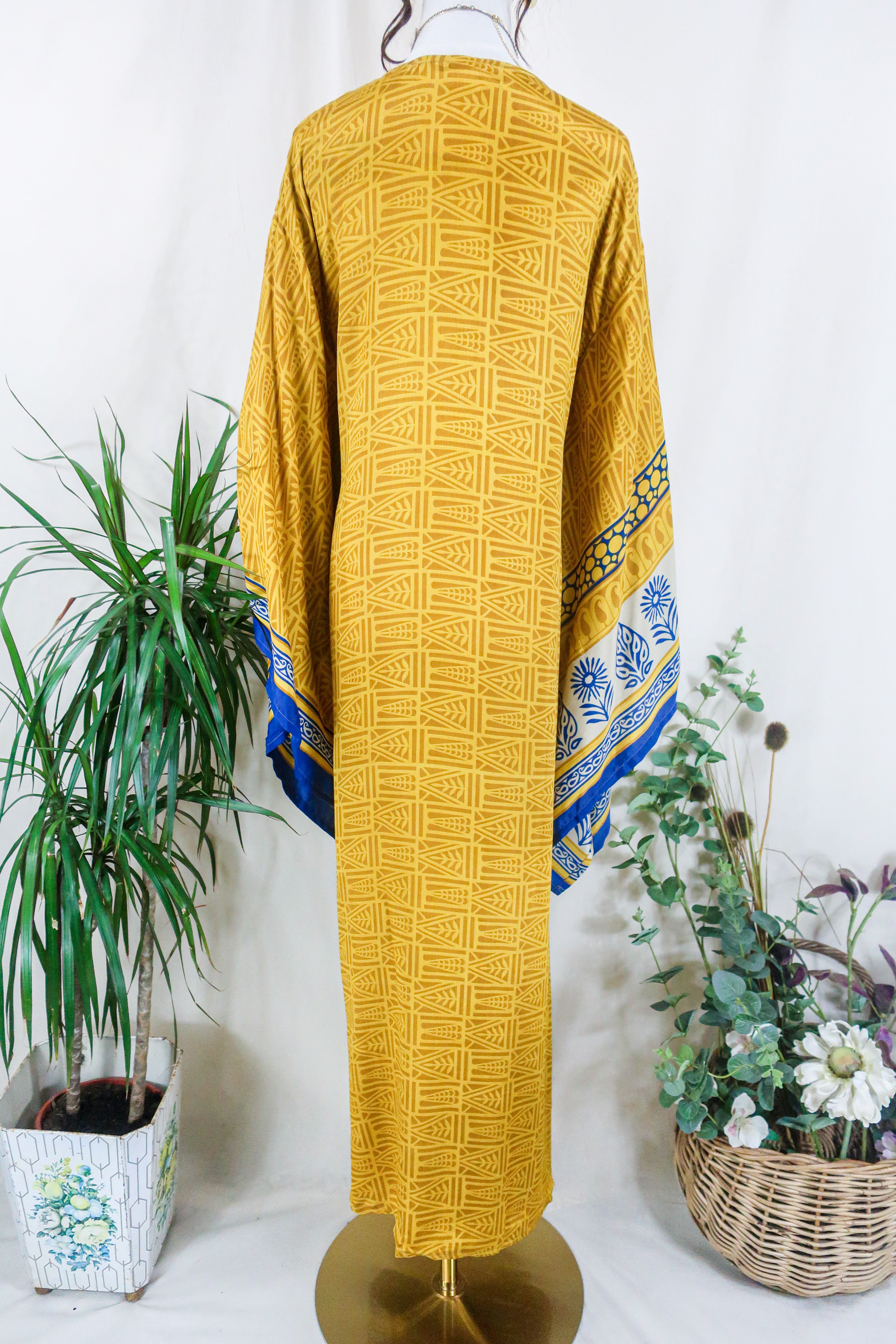 Cassandra Maxi Kaftan - Sun & Sapphire Mosaic - Vintage Sari - Size S/M