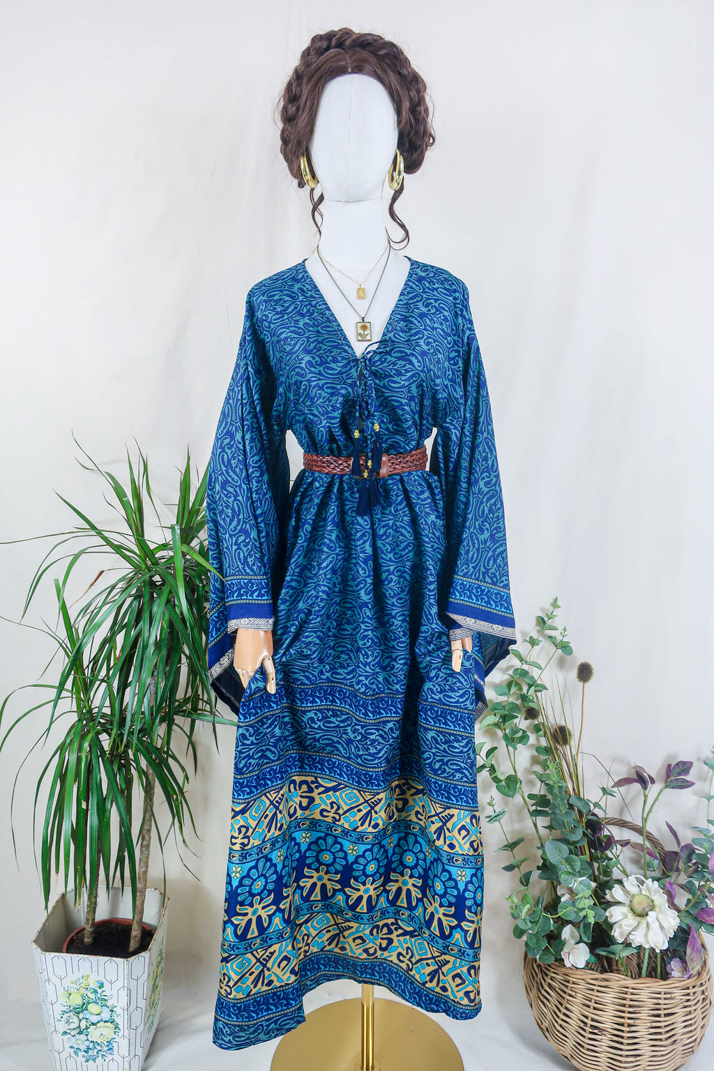 Cassandra Kaftan Maxi Mystic Blue Nouveau S M All About Audrey