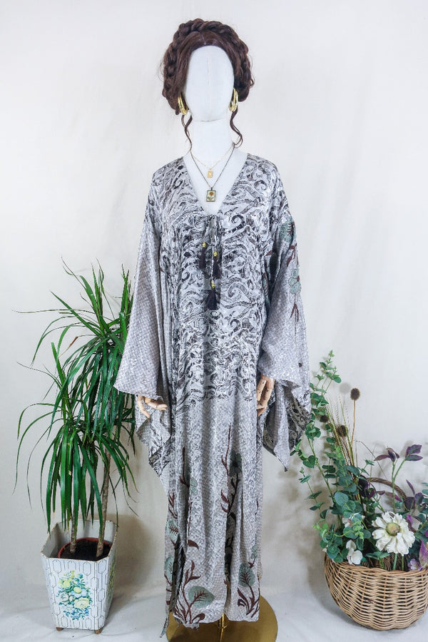 Cassandra Maxi Kaftan - Icy Daisy Shimmer - Vintage Sari - Size L/XL