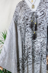 Cassandra Maxi Kaftan - Icy Daisy Shimmer - Vintage Sari - Size L/XL