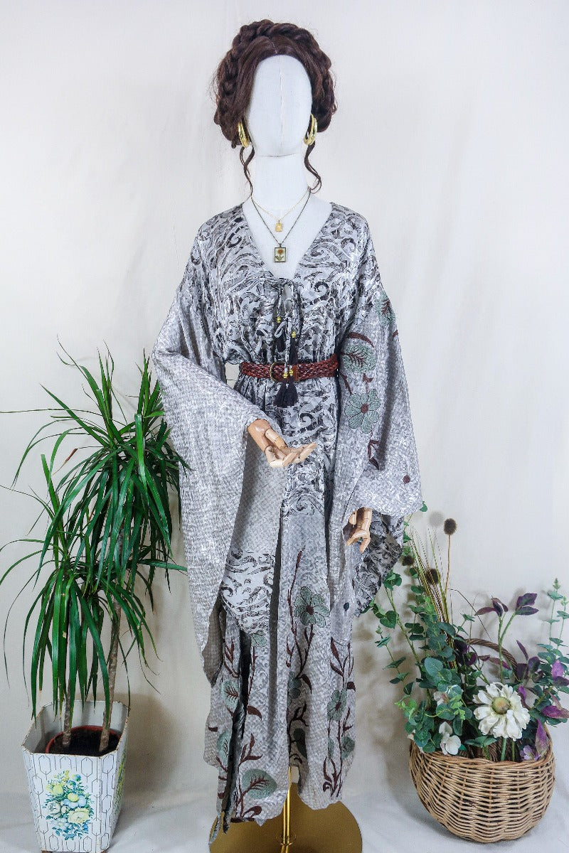Cassandra Maxi Kaftan - Icy Daisy Shimmer - Vintage Sari - Size L/XL