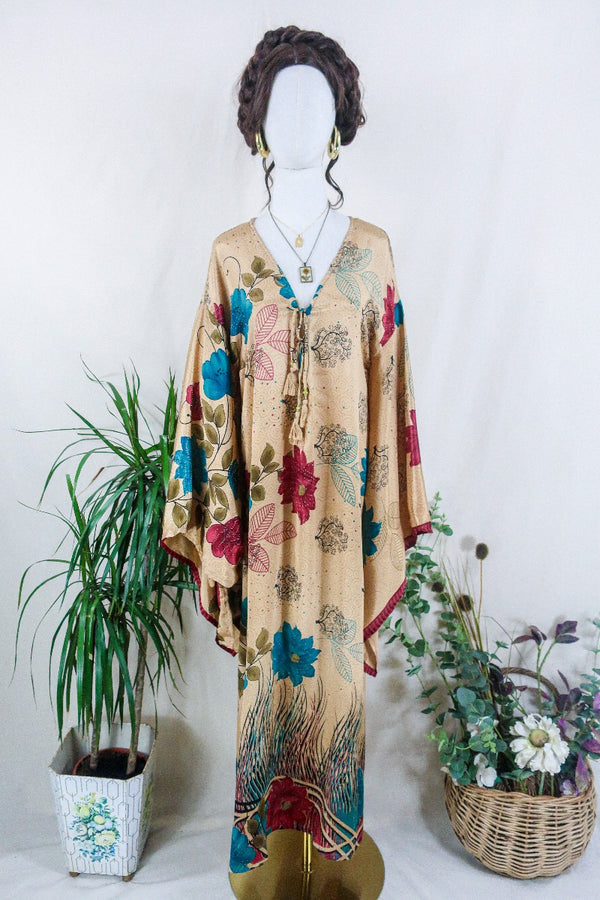 Cassandra Maxi Kaftan - Tree of Life Autumn Sparkle - Vintage Sari - Size M/L