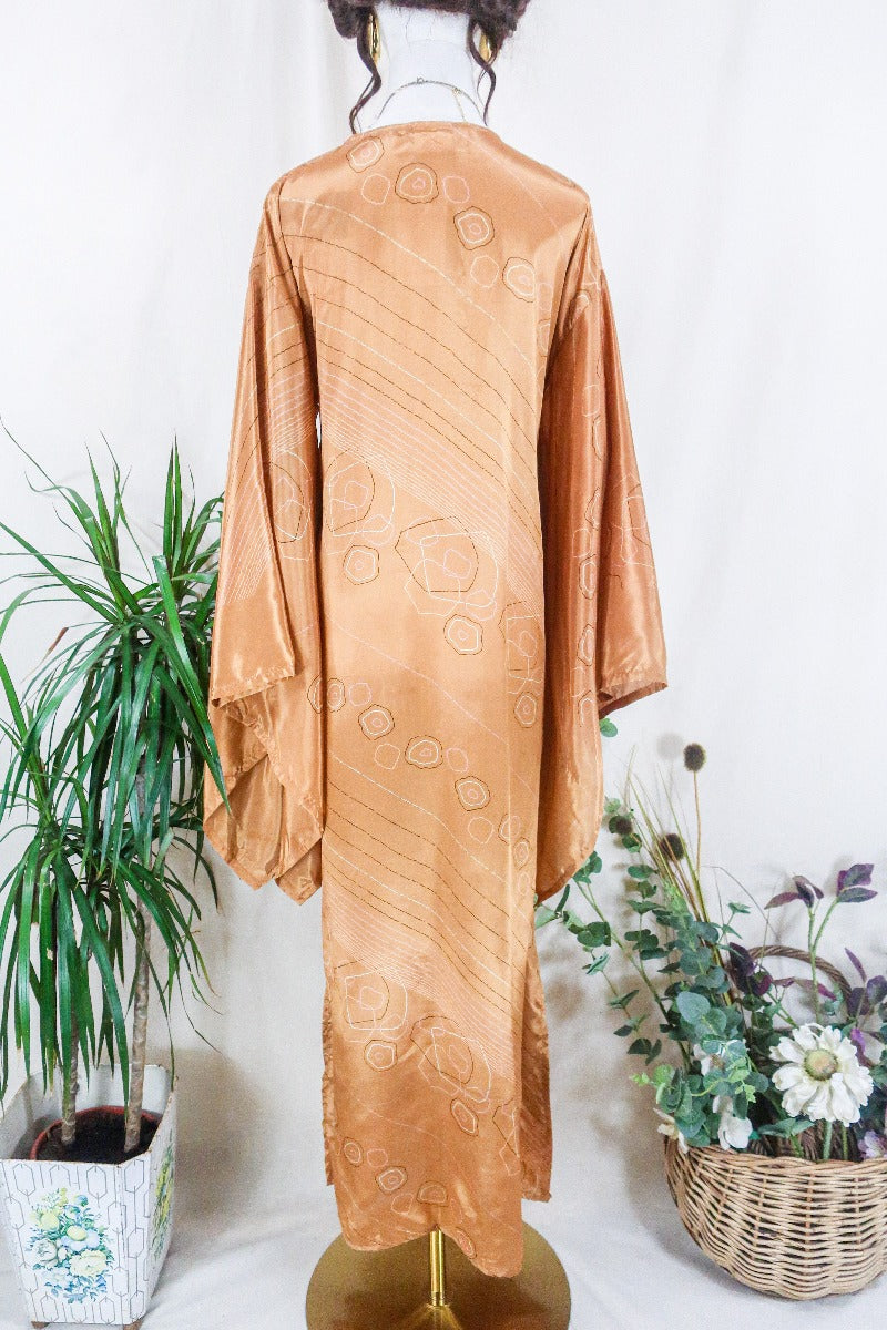 Cassandra Maxi Kaftan - Golden Sands Graphic - Vintage Sari - Size S/M by all about audrey