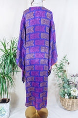 Cassandra Maxi Kaftan - Iridescent Violet & Blue Paisley - Vintage Sari - Size M/L by all about audrey