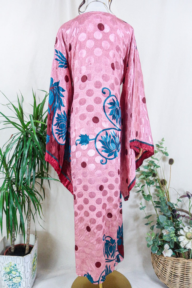 Cassandra Maxi Kaftan - Dusted Rouge Polka Dot - Vintage Sari - Size S/M