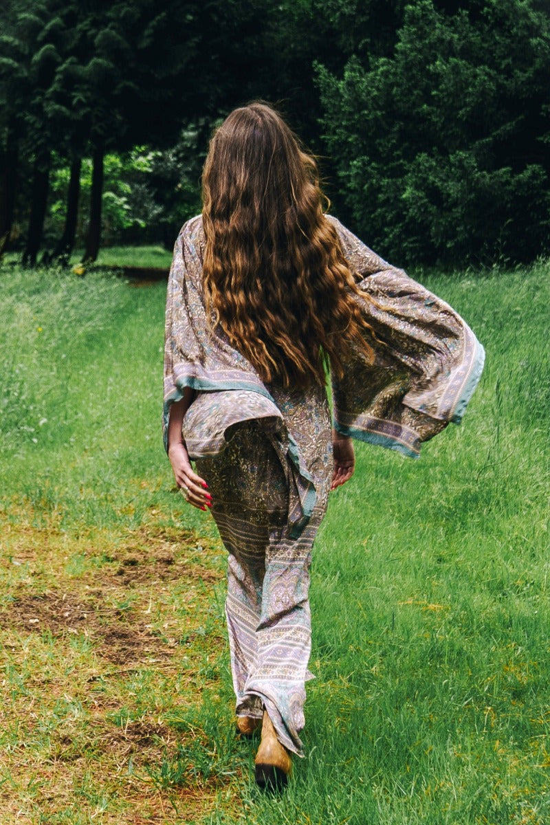 Cassidy Maxi Dress in Mirage Blue bohemian 1970s style kaftan dresses by all about audrey