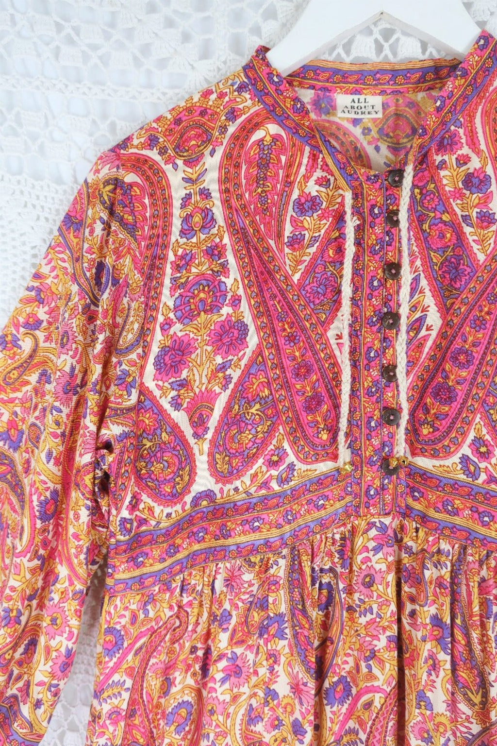 Florence Midi Dress in Ivory & Violet Rose Paisley Floral