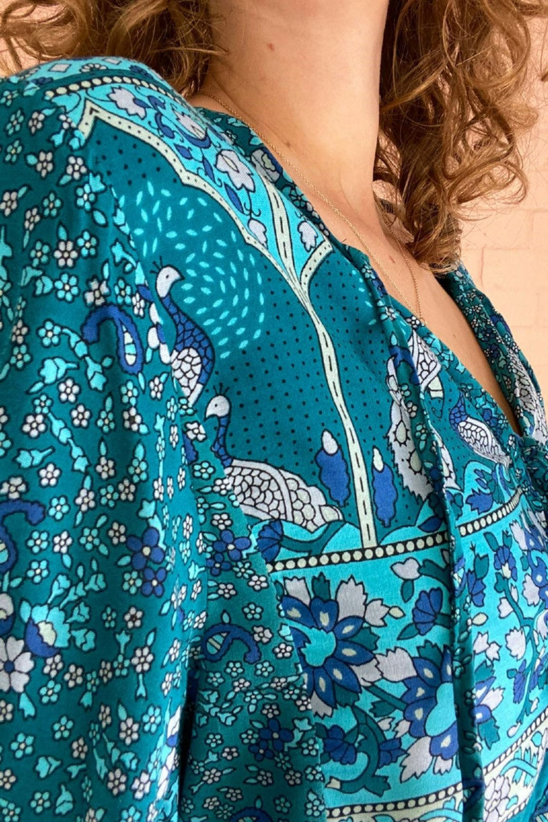 Peacock Prairie Bohemian Smock Top - Ocean & Indigo Rayon - ALL SIZES by All About Audrey
