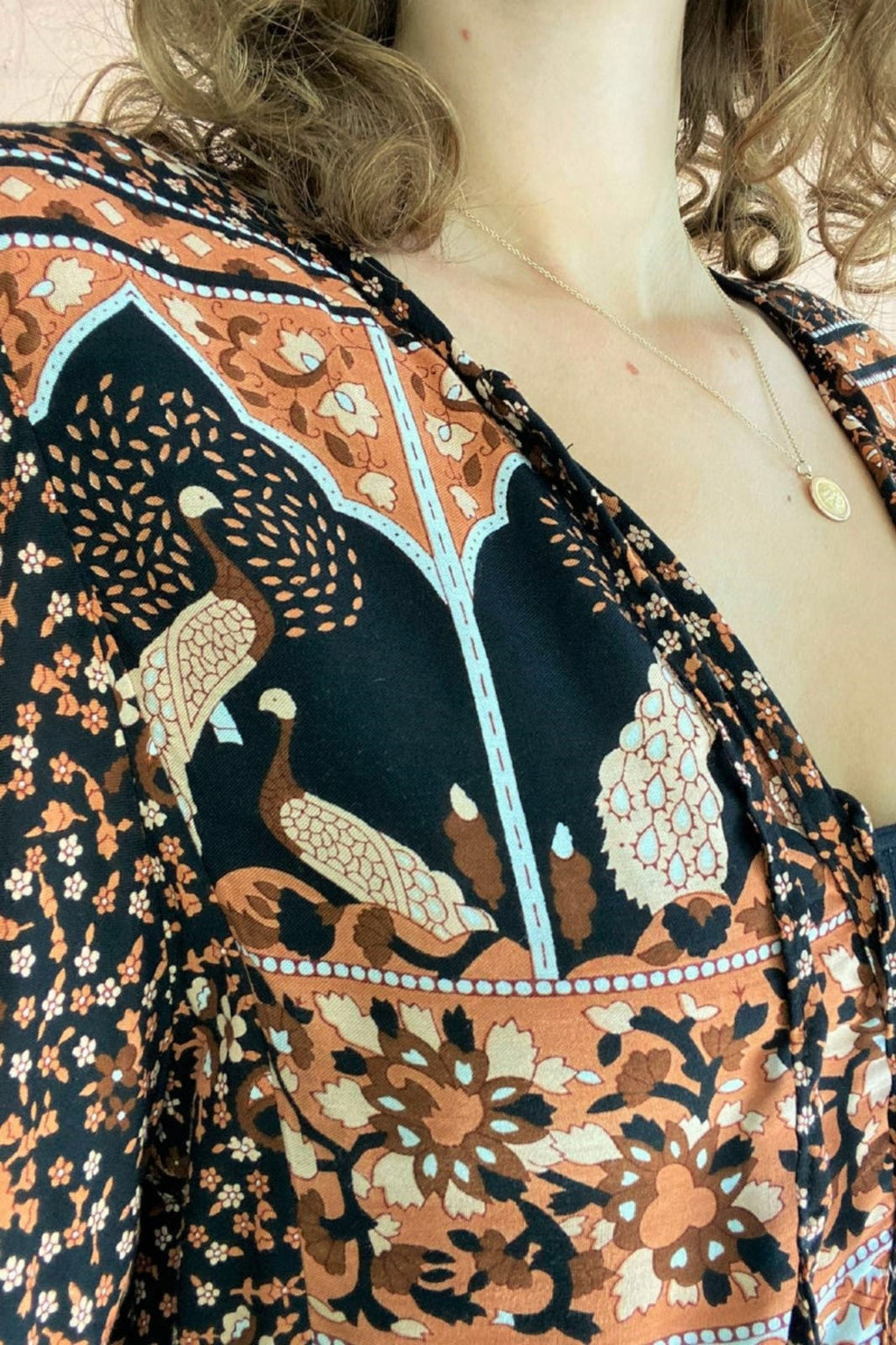 Peacock Prairie Bohemian Smock Top - Jet Black & Terracotta Rayon - ALL SIZES by All About Audrey