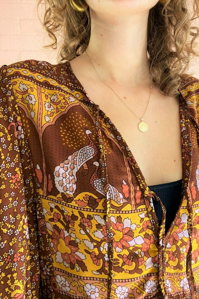 Peacock Prairie Bohemian Smock Top - Gingerbread Rayon - ALL SIZES by All About Audrey