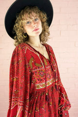Peacock Prairie Boho Smock Top - Berry Red Rayon - ALL SIZES by All About Audrey