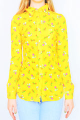 vintage 70s boho long sleeve button up shirt in solar yellow with a floral print - All About Audrey