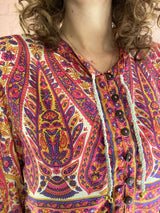 50% OFF Florence Smock Top in Ivory & Violet Rose Paisley Floral