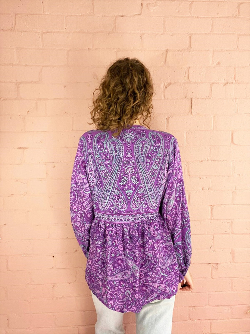 Florence Smock Top in Orchid Purple Paisley Floral