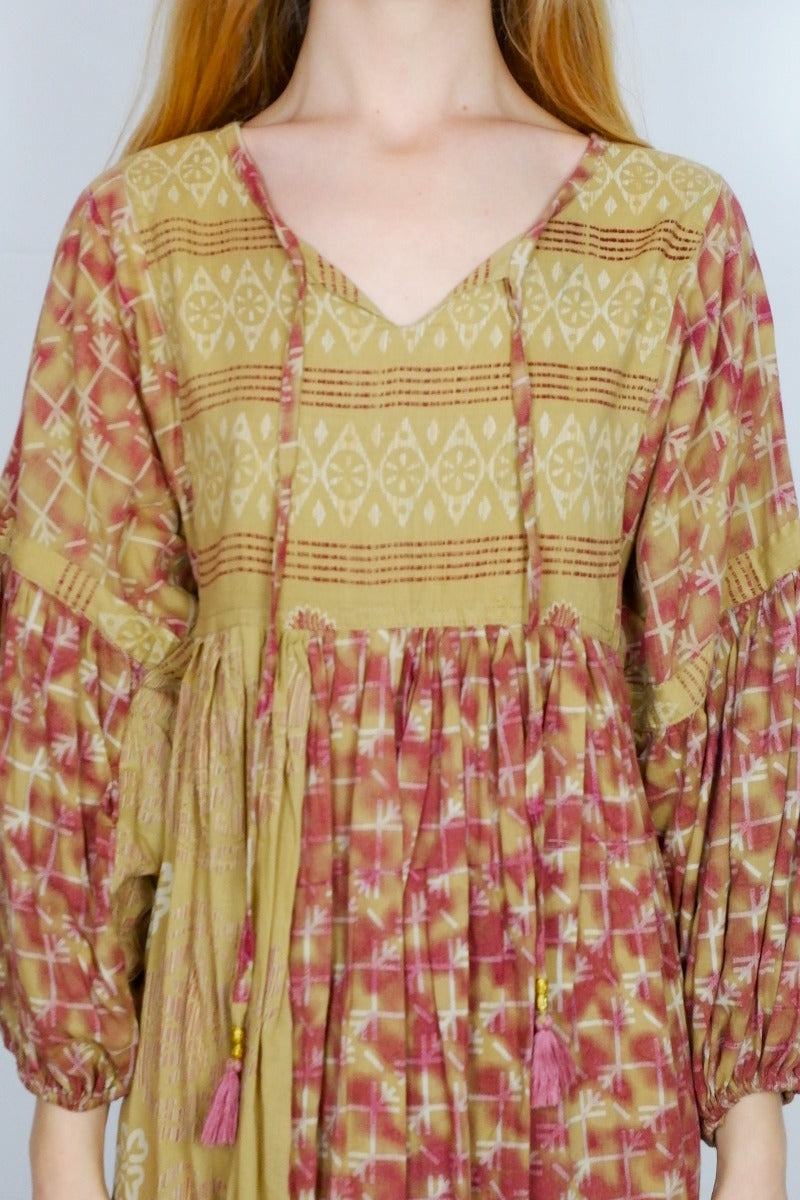 Daisy Midi Smock Dress - Vintage Indian Cotton Sari - Strawflower & Rosehip - XS by all about audrey