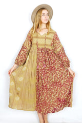 Daisy Midi Smock Dress - Vintage Indian Cotton Sari - Strawflower & Rosehip - XS by all about audrey