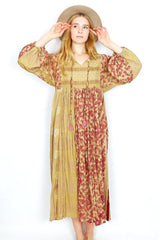 Daisy Midi Smock Dress - Vintage Indian Cotton Sari - Strawflower & Rosehip - XS by all about audrey