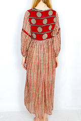 Daisy Midi Smock Dress - Vintage Indian Cotton Sari - Scarlet & Sandstone Spots & Stripes - S/M by all about audrey
