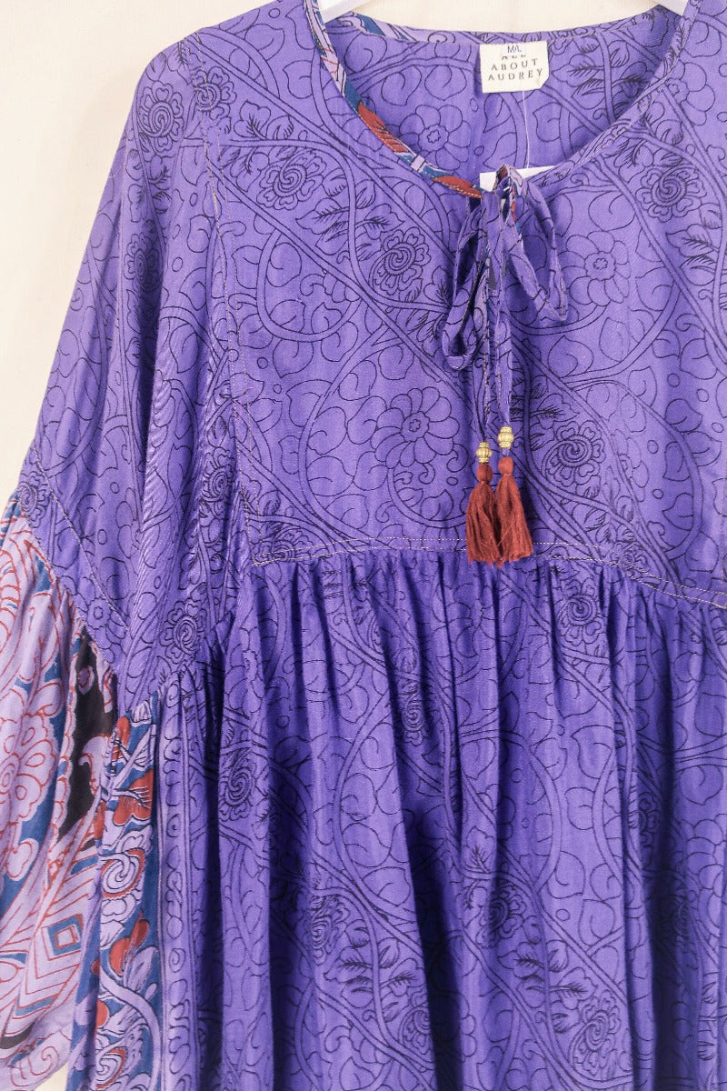 Daisy Smock Top - Lavender and Grape Flora Foliage - Vintage Indian Cotton - Size M/L All About Audrey