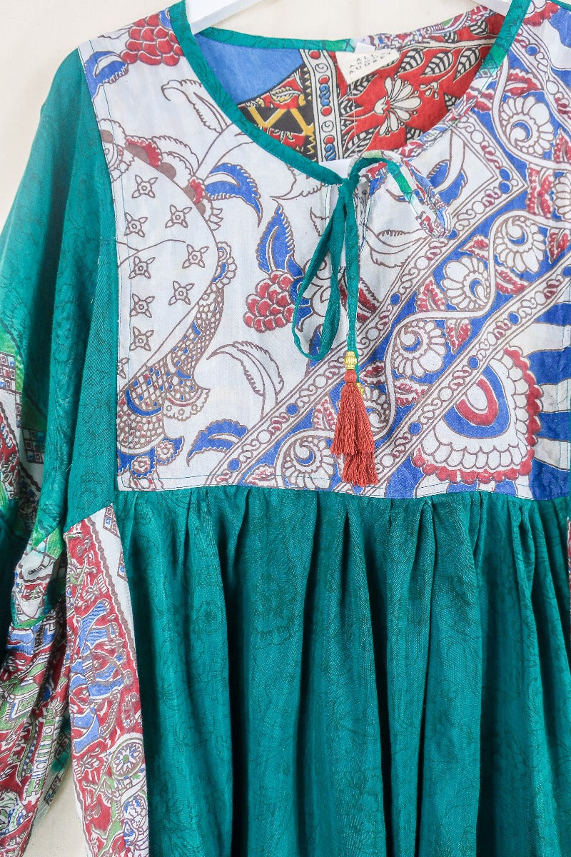 Daisy Smock Top - Deep Sea Jade - Vintage Indian Cotton - Size XS by all about audrey