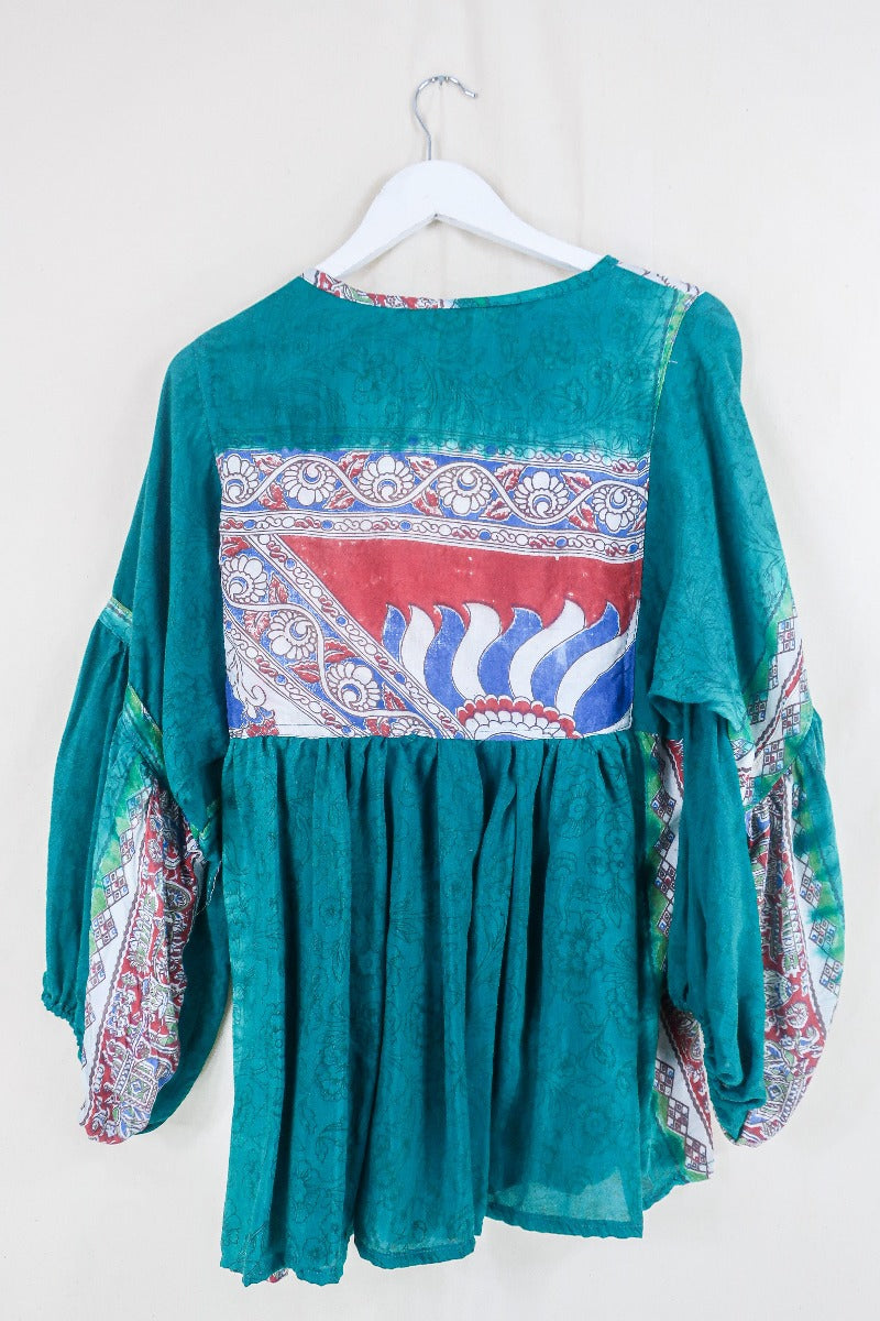 Daisy Smock Top - Deep Sea Jade - Vintage Indian Cotton - Size XS by all about audrey
