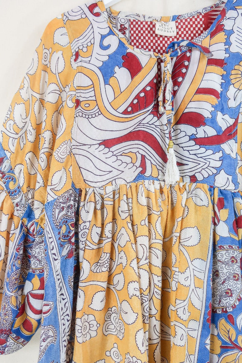 Daisy Smock Top - Laguna Yellow Birds - Vintage Indian Cotton - Size XS by all about audrey