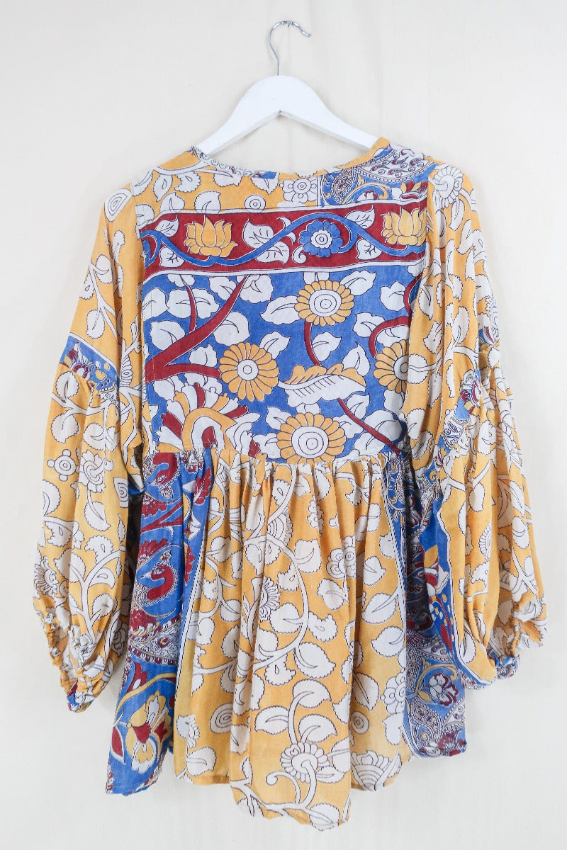 Daisy Smock Top - Laguna Yellow Birds - Vintage Indian Cotton - Size XS by all about audrey