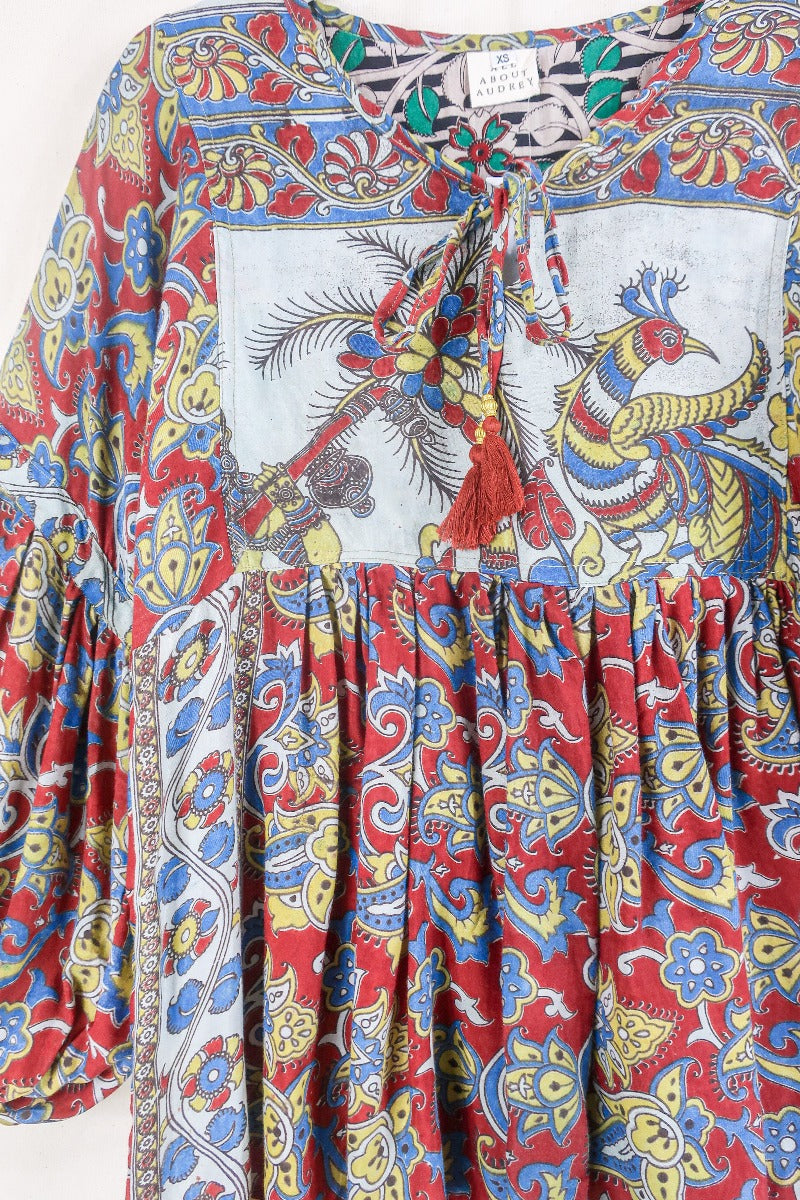 Daisy Smock Top - Pepper Red Paradise - Vintage Indian Cotton - Size XS by all about audrey