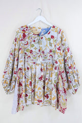 Daisy Smock Top - Winter's Snow Within The Flora  - Vintage Indian Cotton - Size L/XL By All About Audrey