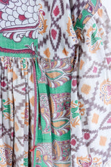 Daisy Midi Smock Dress - Vintage Cotton Sari - Oat White & Jewel Tone Peacock Motif - S/M By All About Audrey