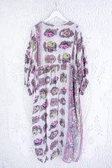 Daisy Midi Smock Dress - Vintage Cotton Sari - Ivory Illustrations - L/XL by al about audrey