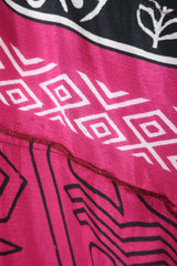 Delilah Maxi Dress - Blazing Pink & Black Graphic Print - Vintage Sari - Free Size M/L by all about audrey