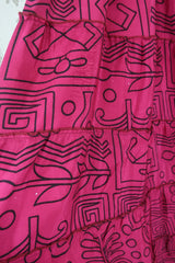 Delilah Maxi Dress - Blazing Pink & Black Graphic Print - Vintage Sari - Free Size M/L by all about audrey