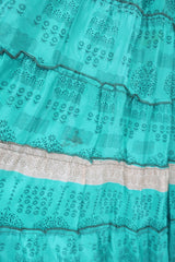 Delilah Maxi Dress - Aqua Blue & Oat Floral - Vintage Sari - Free Size M/L By All About Audrey