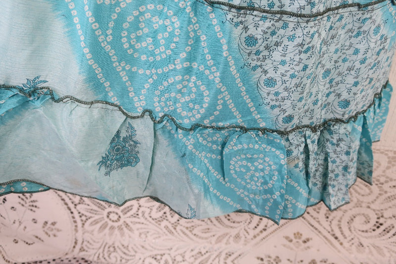 Delilah Maxi Dress - Wonderland Blue Floral Motif - Vintage Sari - Free Size S
